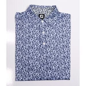 Footjoy Knollwood Country Club Blue Floral Performance Golf Polo Shirt Men's L